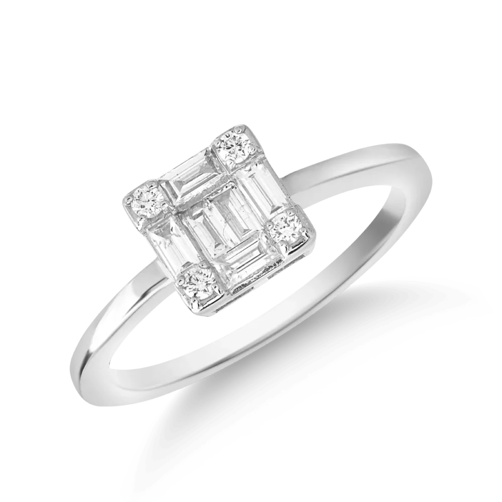 Inel din aur alb cu diamante emerald si rotunde de 0.2ct