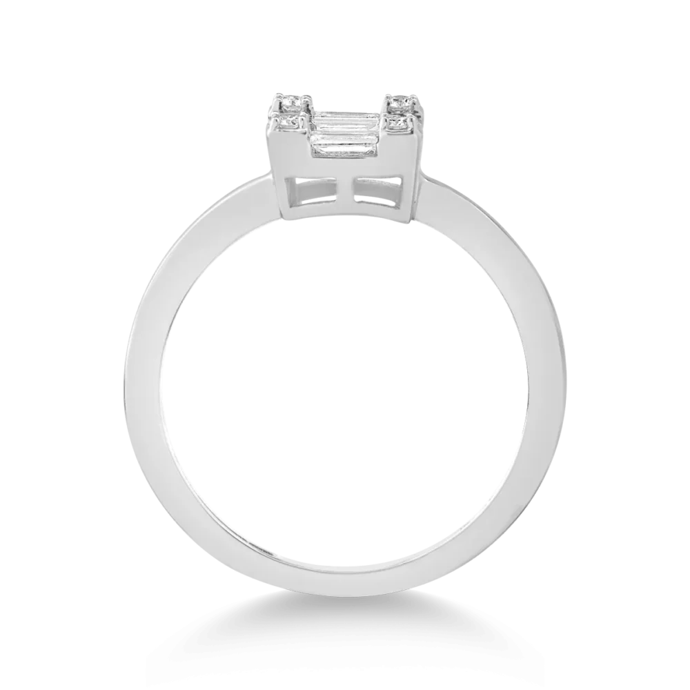 Inel din aur alb cu diamante emerald si rotunde de 0.2ct - imagine 2