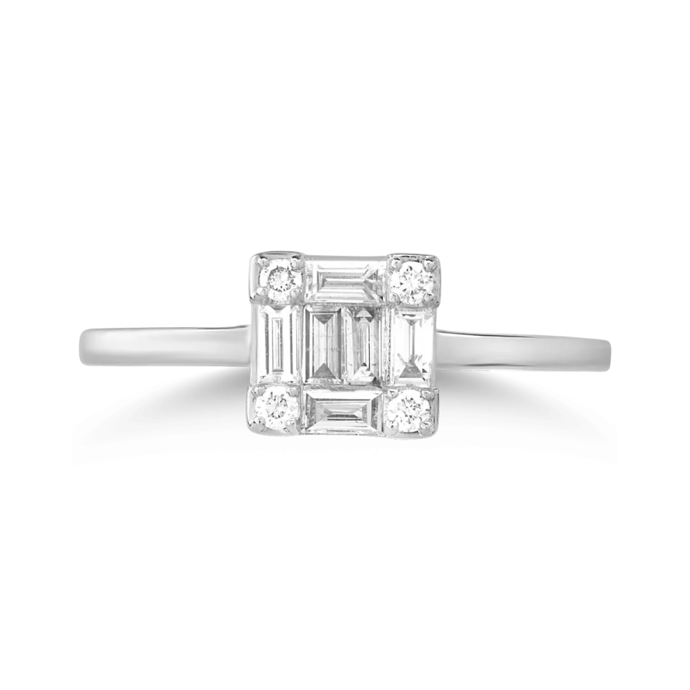 Inel din aur alb cu diamante emerald si rotunde de 0.2ct - imagine 3