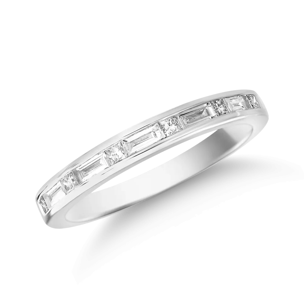 Inel din aur alb cu diamante baguette si princess de 0.3ct