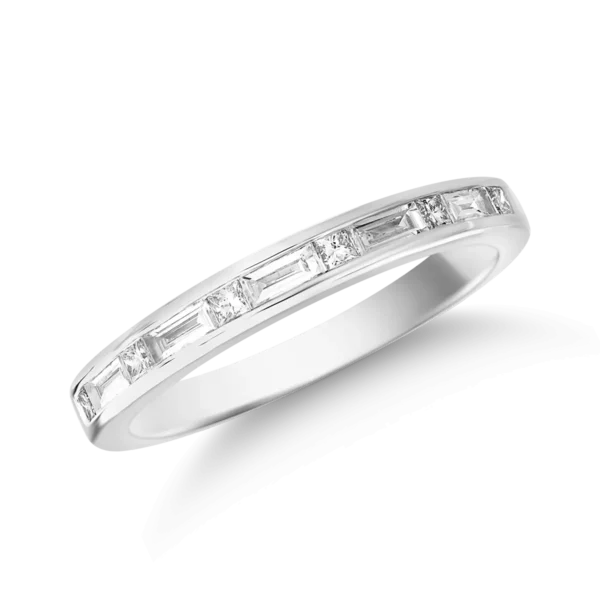 Inel din aur alb cu diamante baguette si princess de 0.3ct