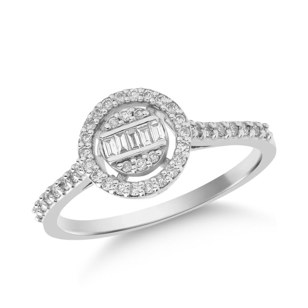 Inel din aur alb cu diamante baguette si rotunde de 0.3ct