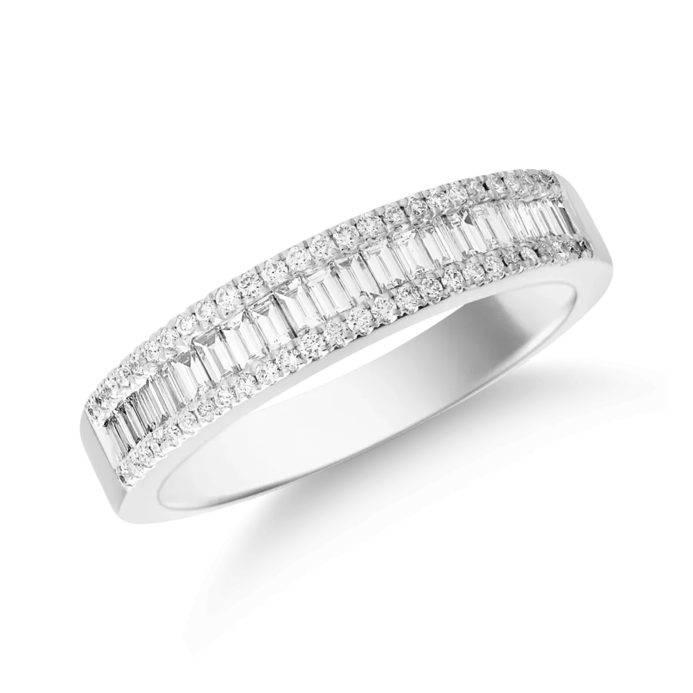 Inel din aur alb cu diamante baguette si rotunde de 0.48ct