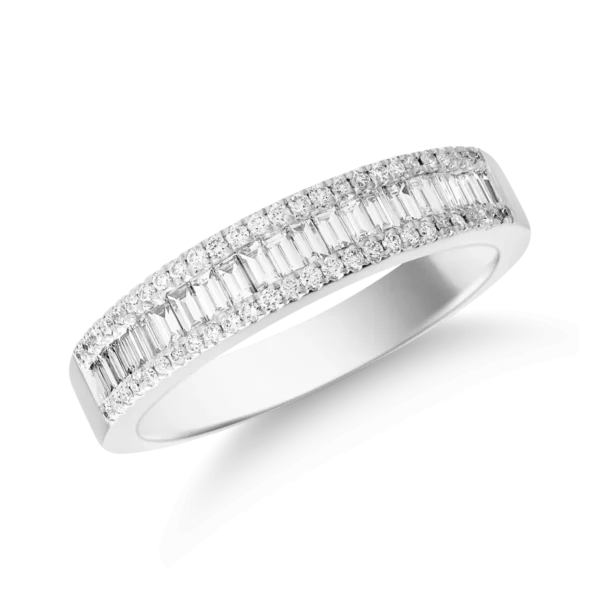 Inel din aur alb cu diamante baguette si rotunde de 0.48ct