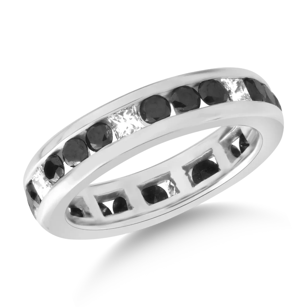 Inel din aur alb cu diamante princess de 0.5ct si diamante negre de 1.5ct