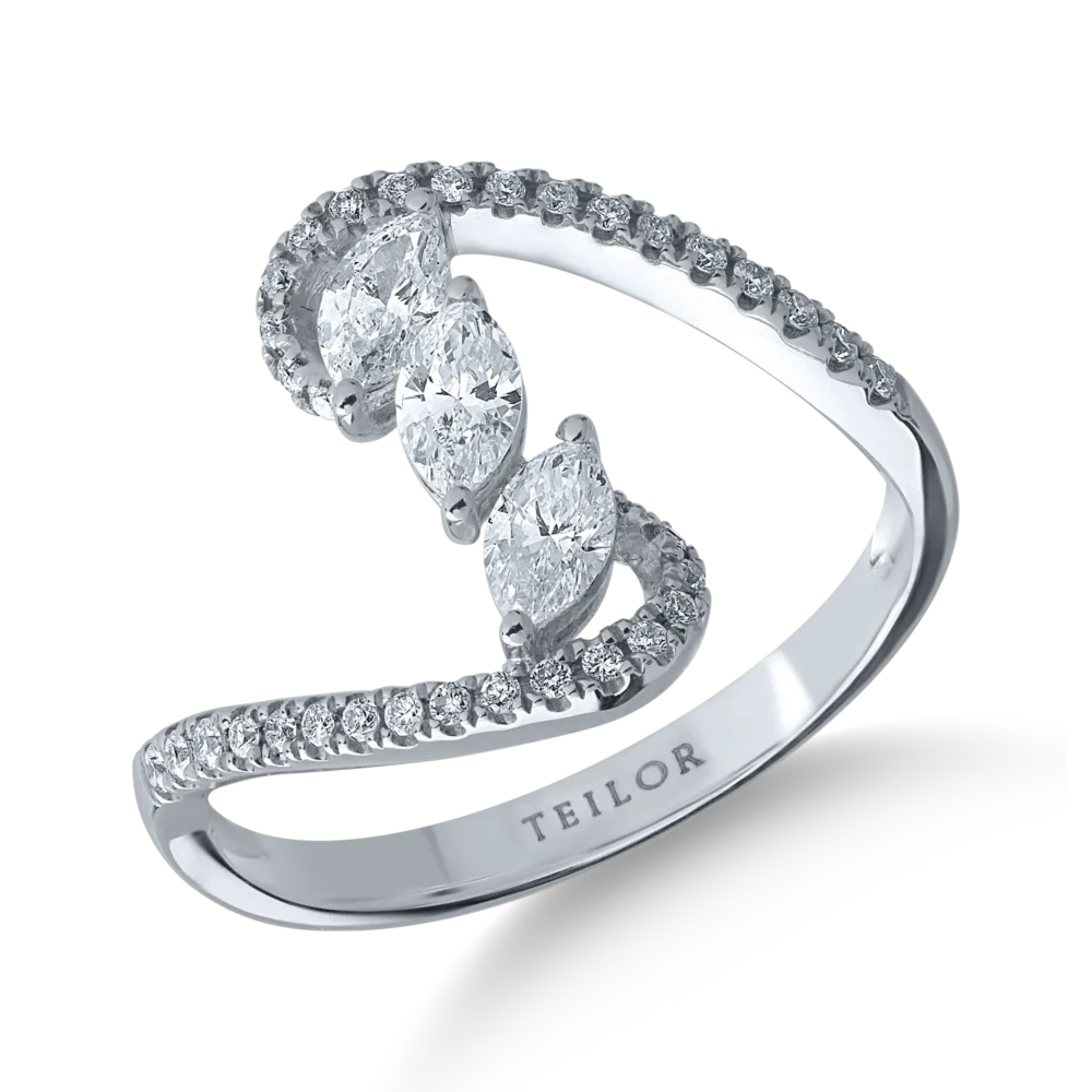 Inel din aur alb cu diamante marquise si rotunde de 0.6ct