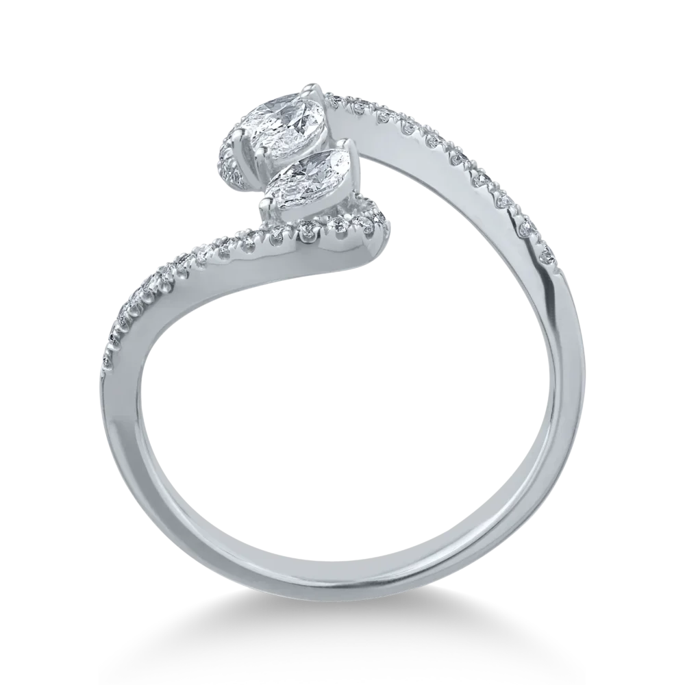 Inel din aur alb cu diamante marquise si rotunde de 0.6ct - imagine 2