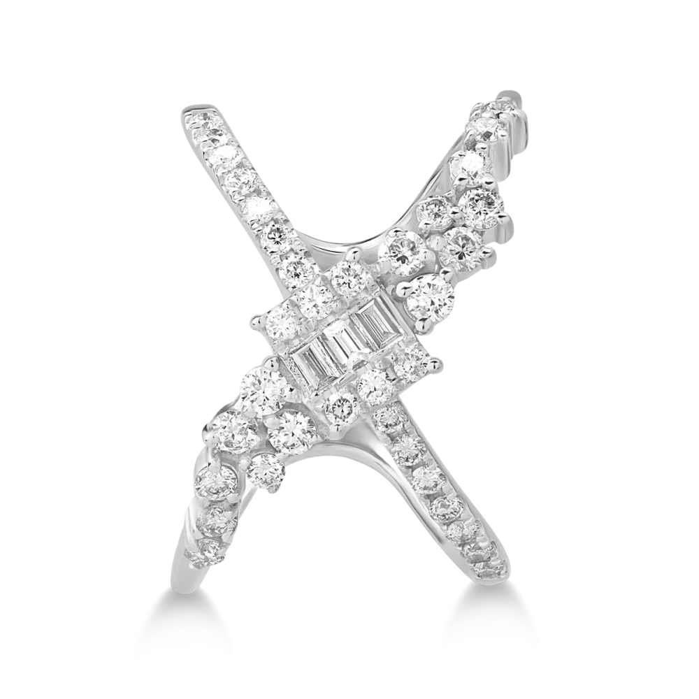 Inel din aur alb cu diamante baguette si rotunde de 0.7ct - imagine 3