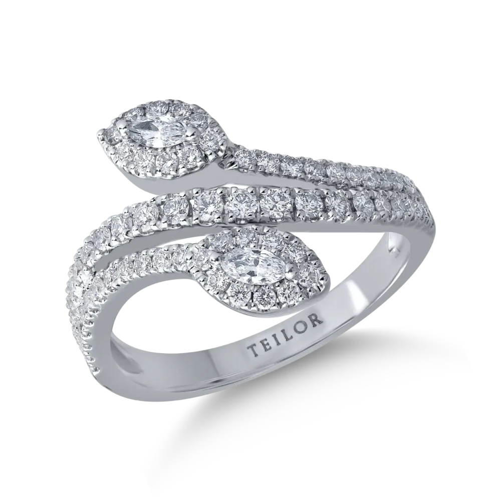 Inel din aur alb cu diamante marquise si rotunde de 0.7ct