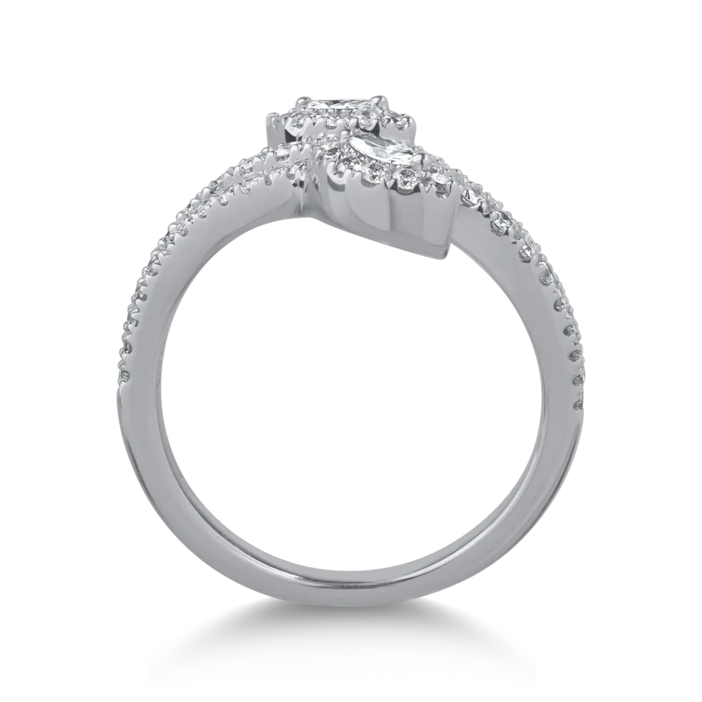 Inel din aur alb cu diamante marquise si rotunde de 0.7ct - imagine 2