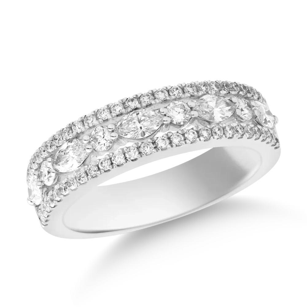 Inel din aur alb cu diamante marquise si rotunde de 0.89ct