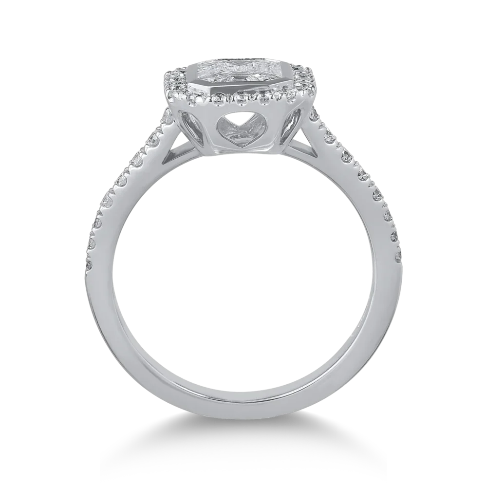 Inel din aur alb cu diamante baguette si rotunde de 0.9ct - imagine 2