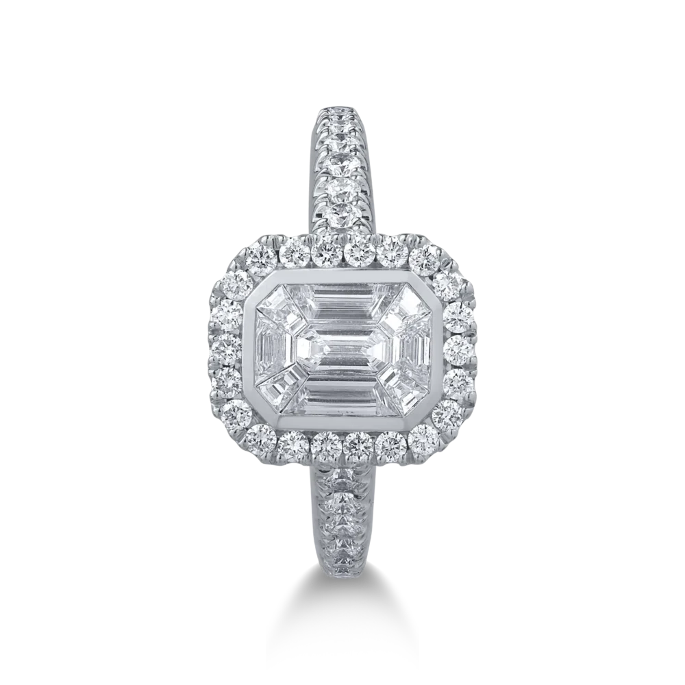 Inel din aur alb cu diamante baguette si rotunde de 0.9ct - imagine 3