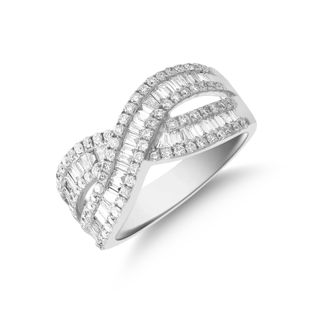 Inel din aur alb cu diamante baguette si rotunde de 0.9ct