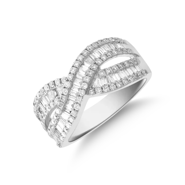 Inel din aur alb cu diamante baguette si rotunde de 0.9ct