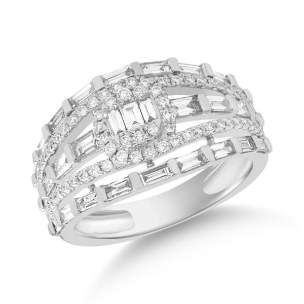 Inel din aur alb cu diamante baguette si rotunde de 0.9ct