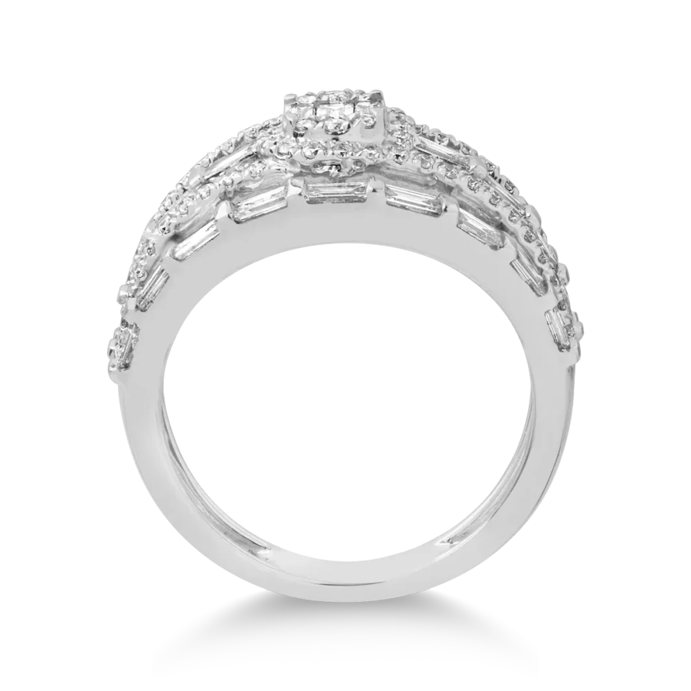 Inel din aur alb cu diamante baguette si rotunde de 1ct - imagine 2