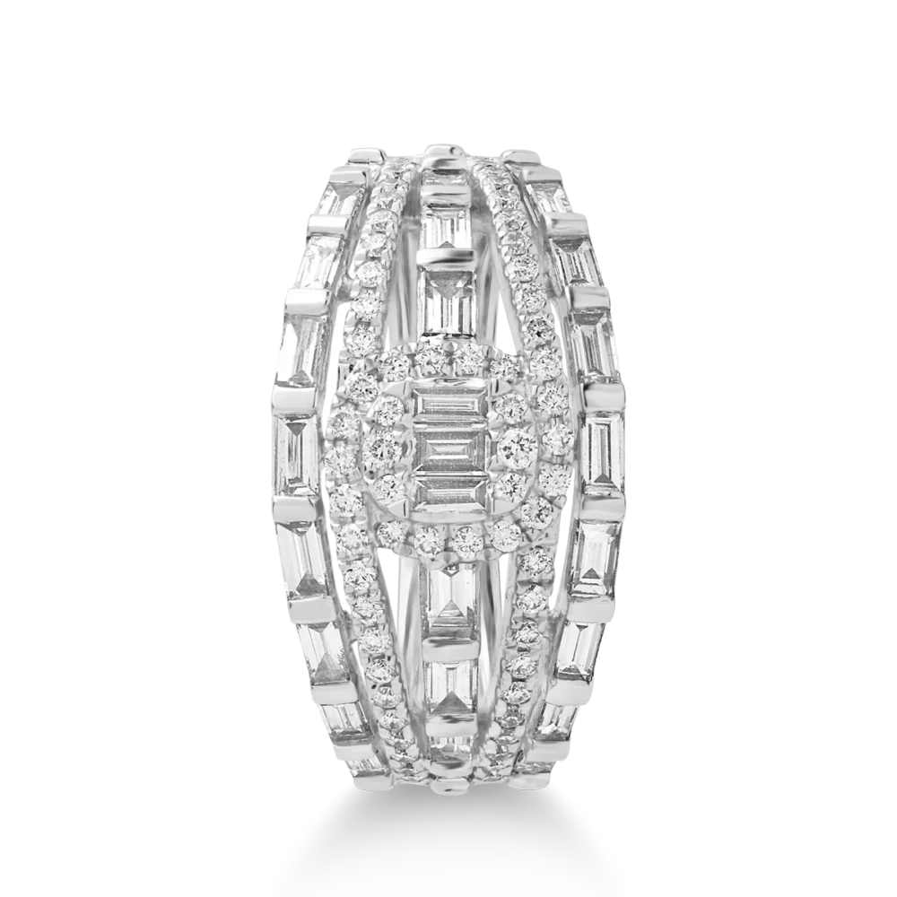 Inel din aur alb cu diamante baguette si rotunde de 1ct - imagine 3