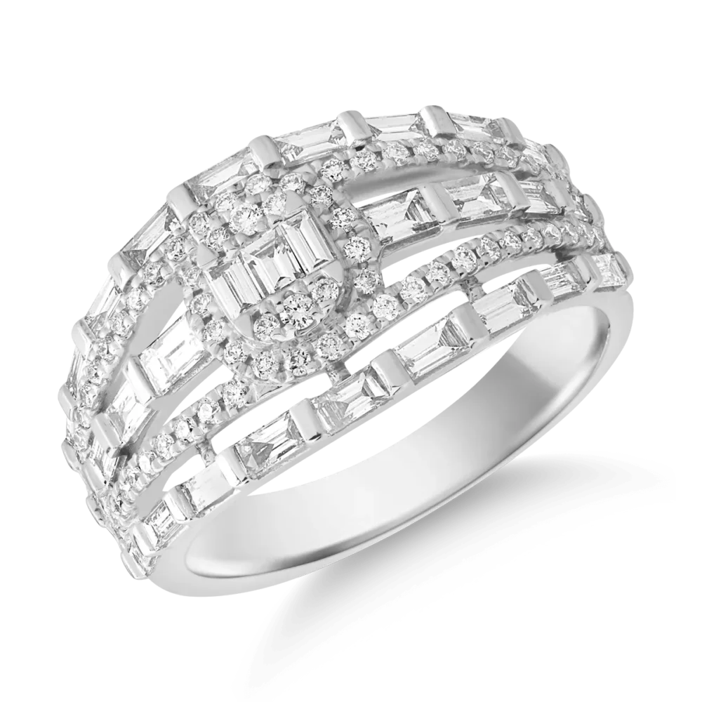 Inel din aur alb cu diamante baguette si rotunde de 1ct