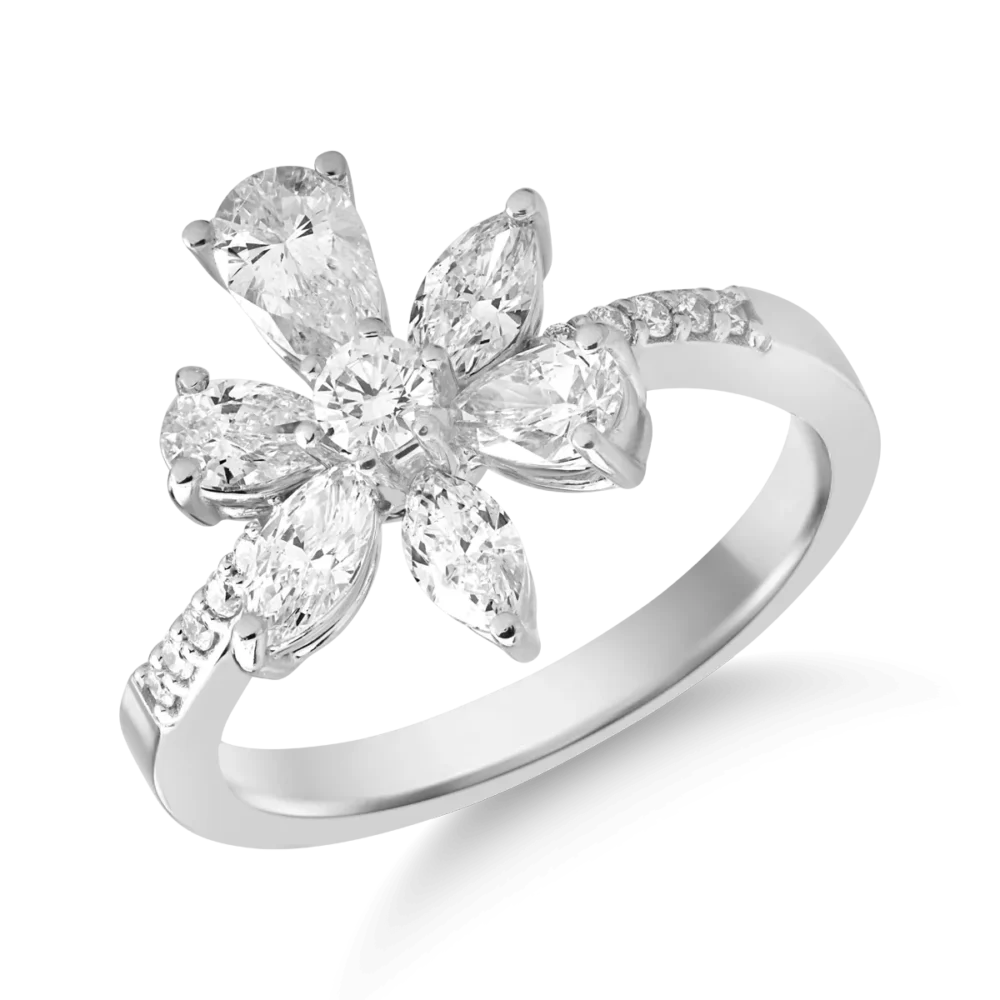 Inel din aur alb cu diamante marquise, pear si rotunde de 1.37ct