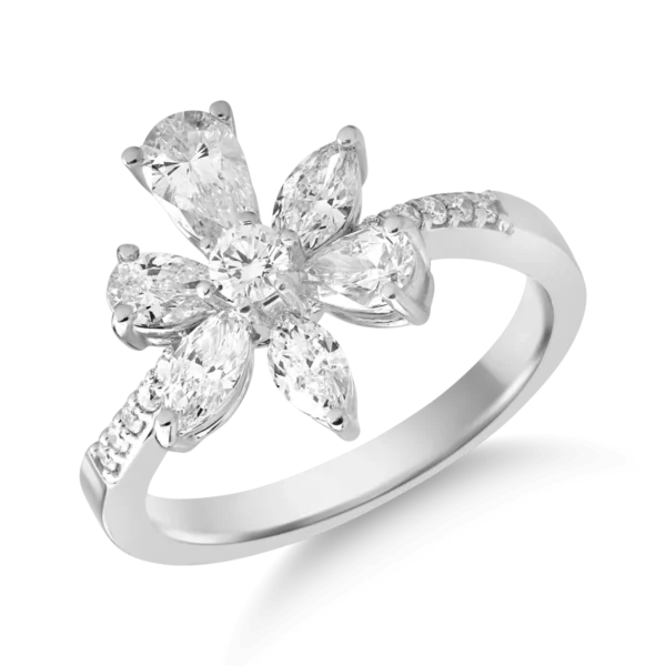 Inel din aur alb cu diamante marquise, pear si rotunde de 1.37ct