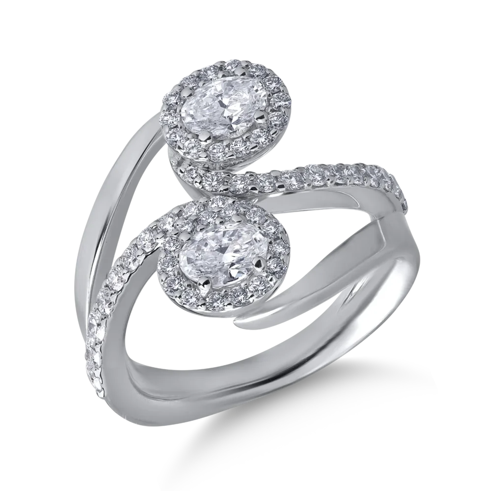 Inel din aur alb cu diamante ovale si rotunde de 1.3ct