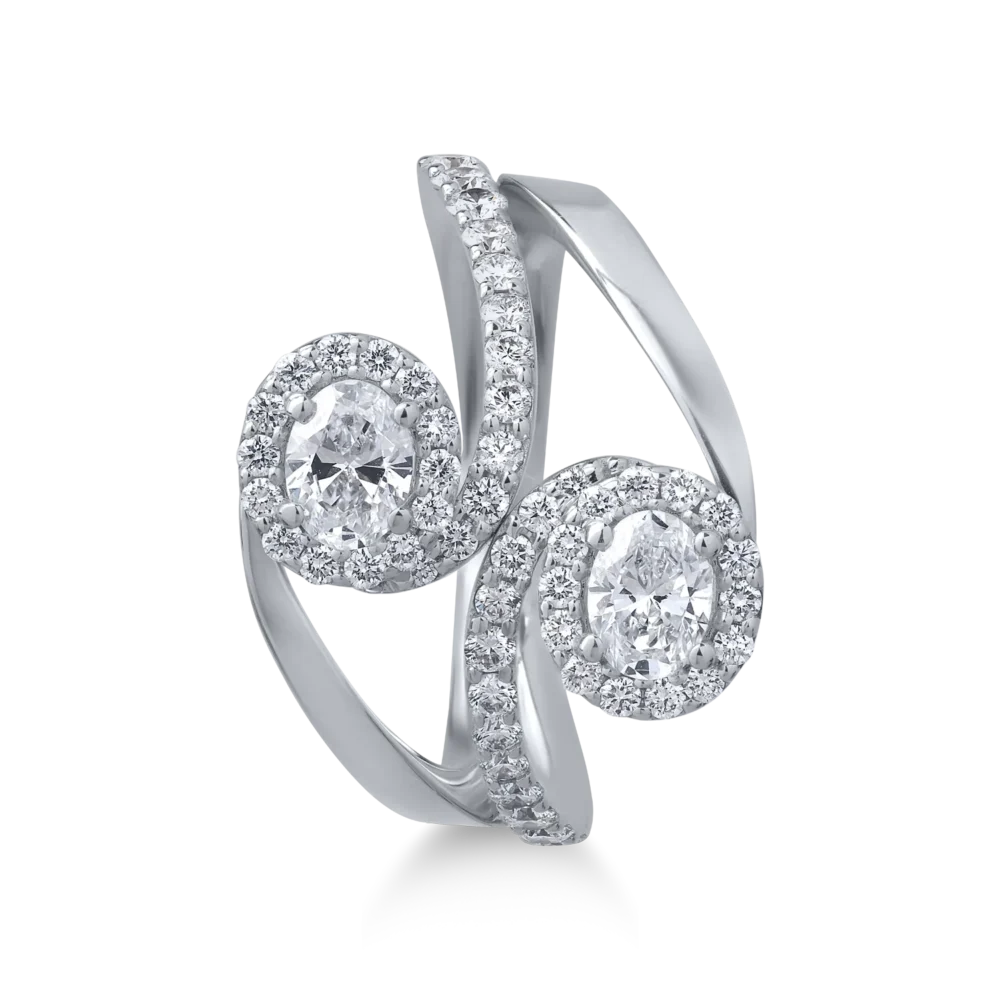 Inel din aur alb cu diamante ovale si rotunde de 1.3ct - imagine 3