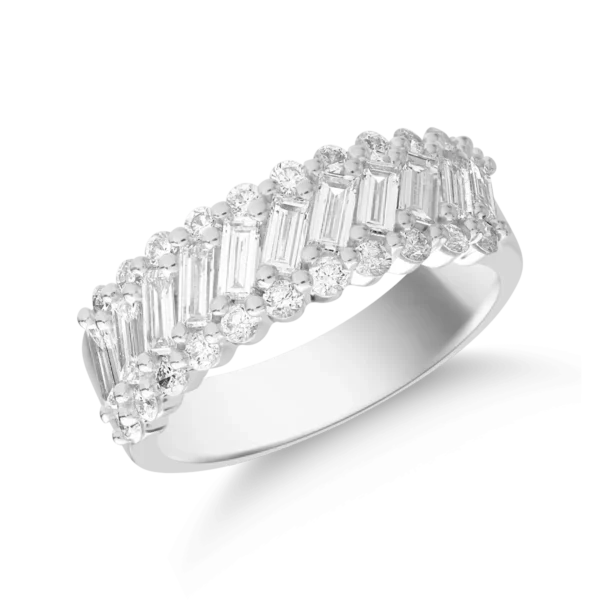 Inel din aur alb cu diamante baguette si rotunde de 1.4ct