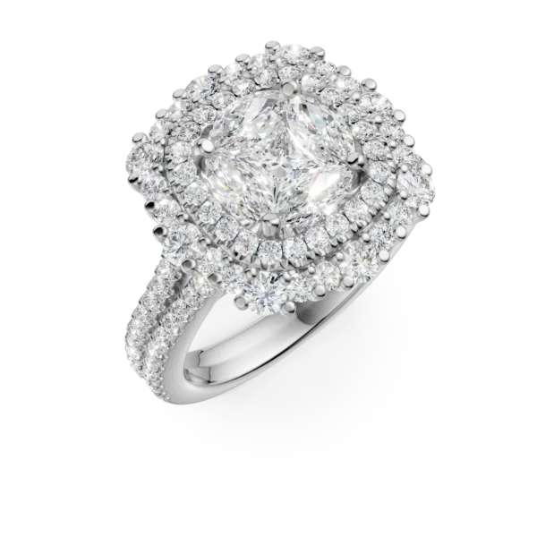 Inel din aur alb cu diamante princess, marquise si rotunde de 1.7ct