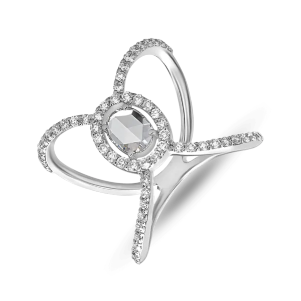 Inel din aur alb cu diamante ovale si rotunde de 1ct