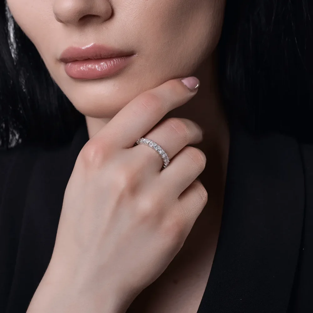 Inel din aur alb cu diamante princess de 2.4ct - imagine 4