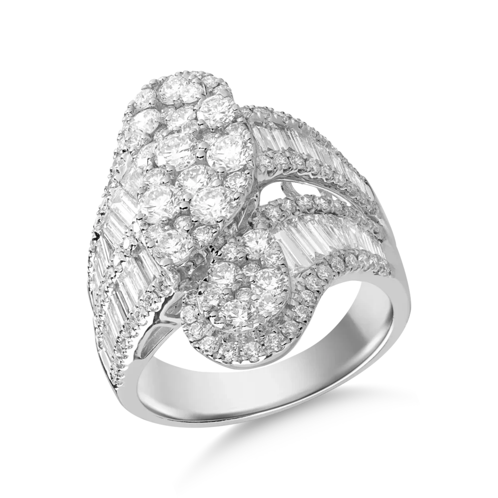 Inel din aur alb cu diamante baguette si rotunde de 2.9ct