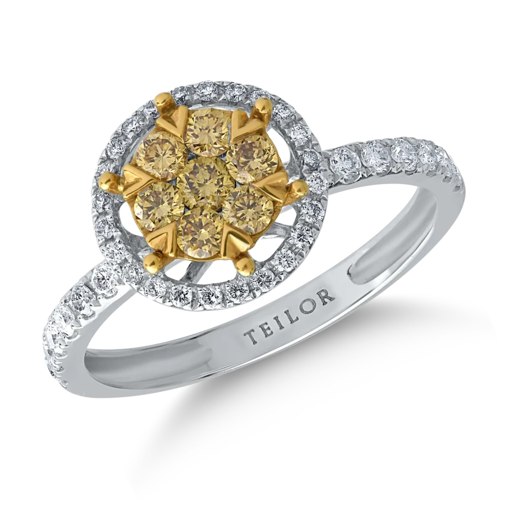 Inel din aur alb cu diamante galbene de 0.32ct si diamante transparente de 0.31ct