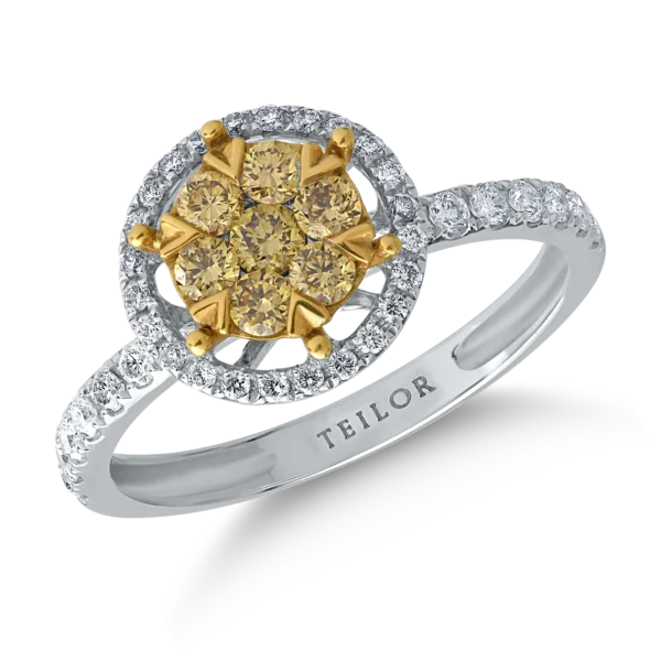 Inel din aur alb cu diamante galbene de 0.32ct si diamante transparente de 0.31ct