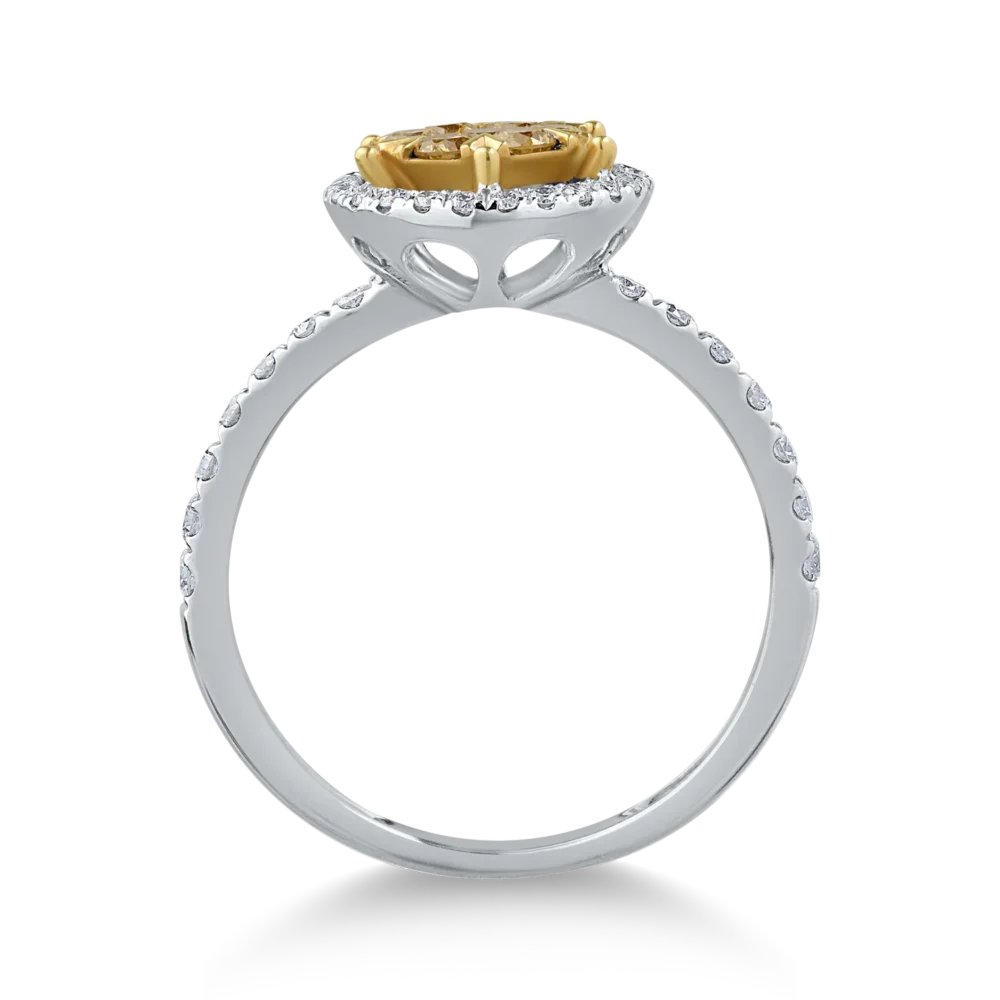 Inel din aur alb cu diamante galbene de 0.32ct si diamante transparente de 0.31ct - imagine 2