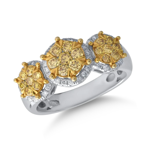 Inel din aur alb cu diamante galbene de 0.62ct si diamante transparente de 0.2ct