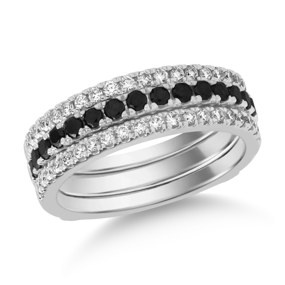 Inel din aur alb cu diamante negre de 0.36ct si diamante transparente de 0.33ct