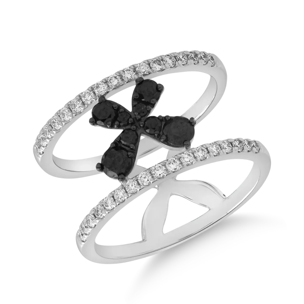 Inel din aur alb cu diamante negre de 0.41ct si diamante transparente de 0.34ct