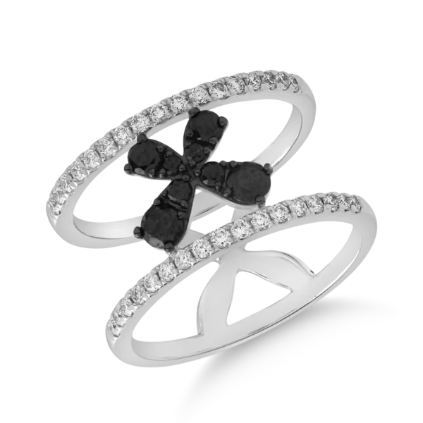 Inel din aur alb cu diamante negre de 0.41ct si diamante transparente de 0.34ct