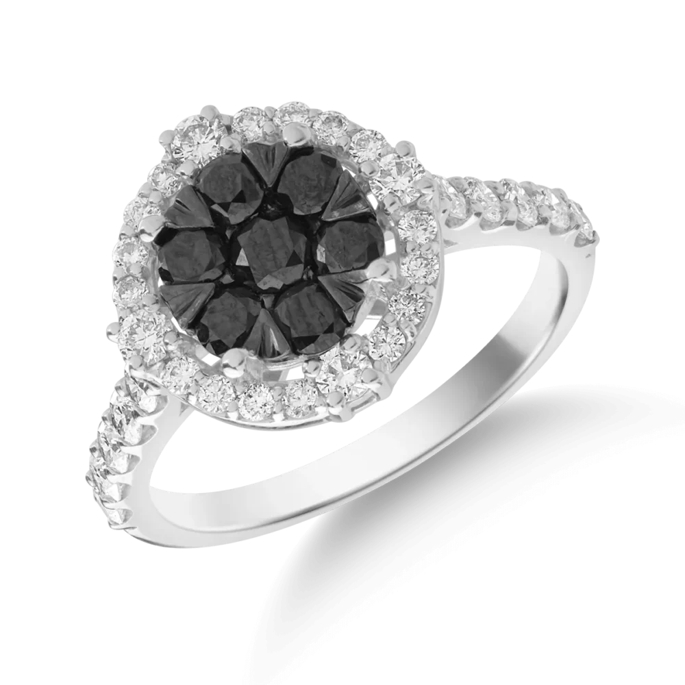 Inel din aur alb cu diamante negre de 0.522ct si diamante transparente de 0.572ct