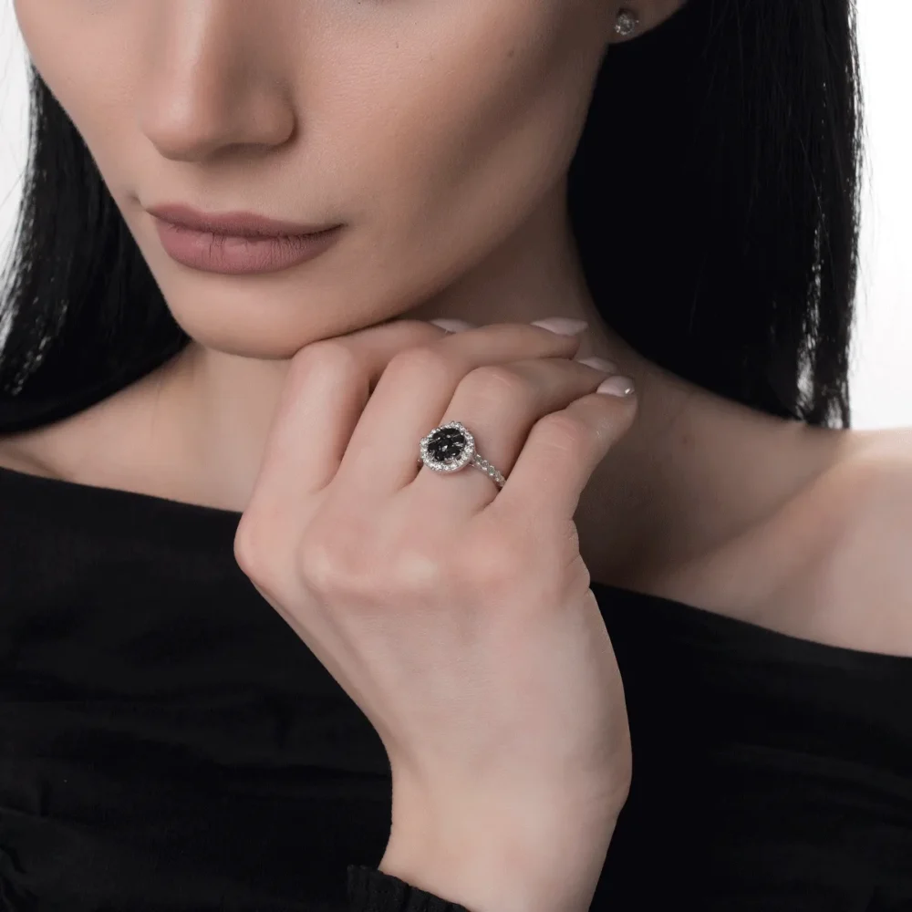 Inel din aur alb cu diamante negre de 0.522ct si diamante transparente de 0.572ct - imagine 4