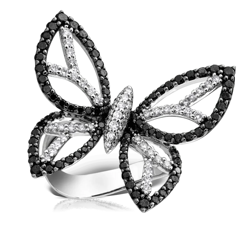 Inel din aur alb cu diamante negre de 1.31ct si diamante de 0.62ct