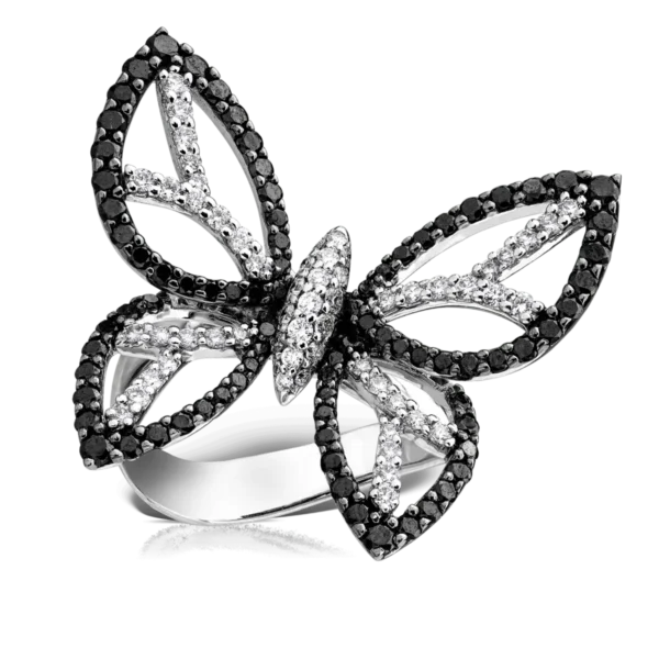 Inel din aur alb cu diamante negre de 1.31ct si diamante de 0.62ct