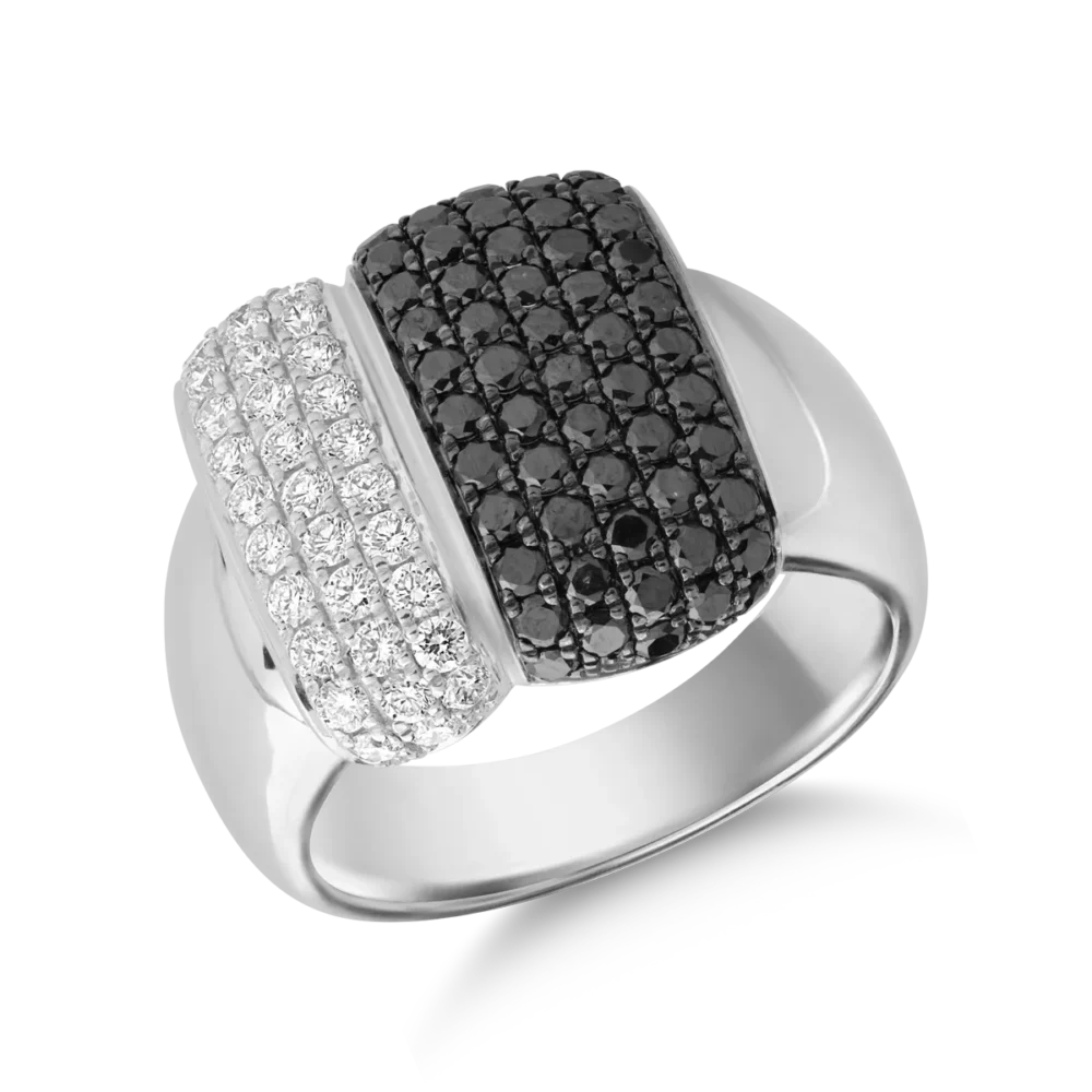 Inel din aur alb cu diamante negre de 1ct si diamante transparente de 0.52ct