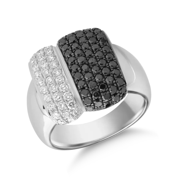 Inel din aur alb cu diamante negre de 1.01ct si diamante transparente de 0.52ct