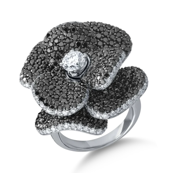 Inel din aur alb cu diamante negre de 4.83ct si diamante transparente de 2.04ct