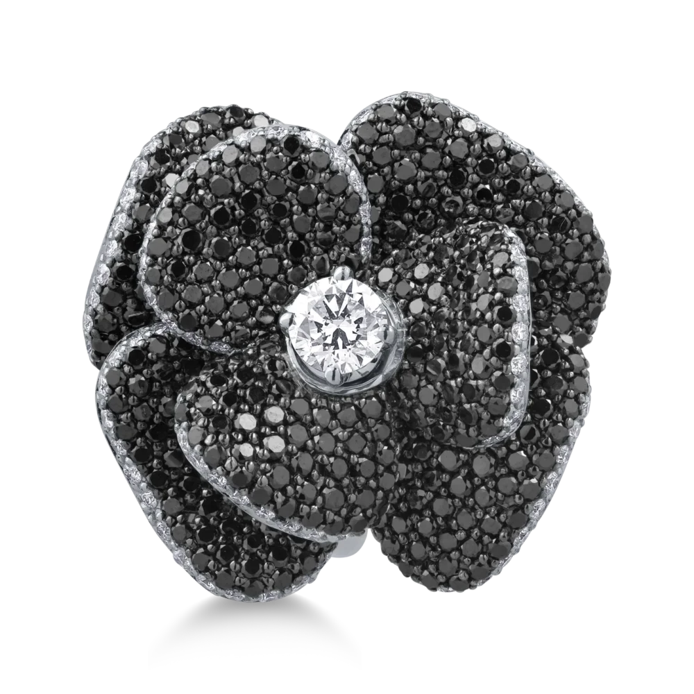Inel din aur alb cu diamante negre de 4.83ct si diamante transparente de 2.04ct - imagine 2