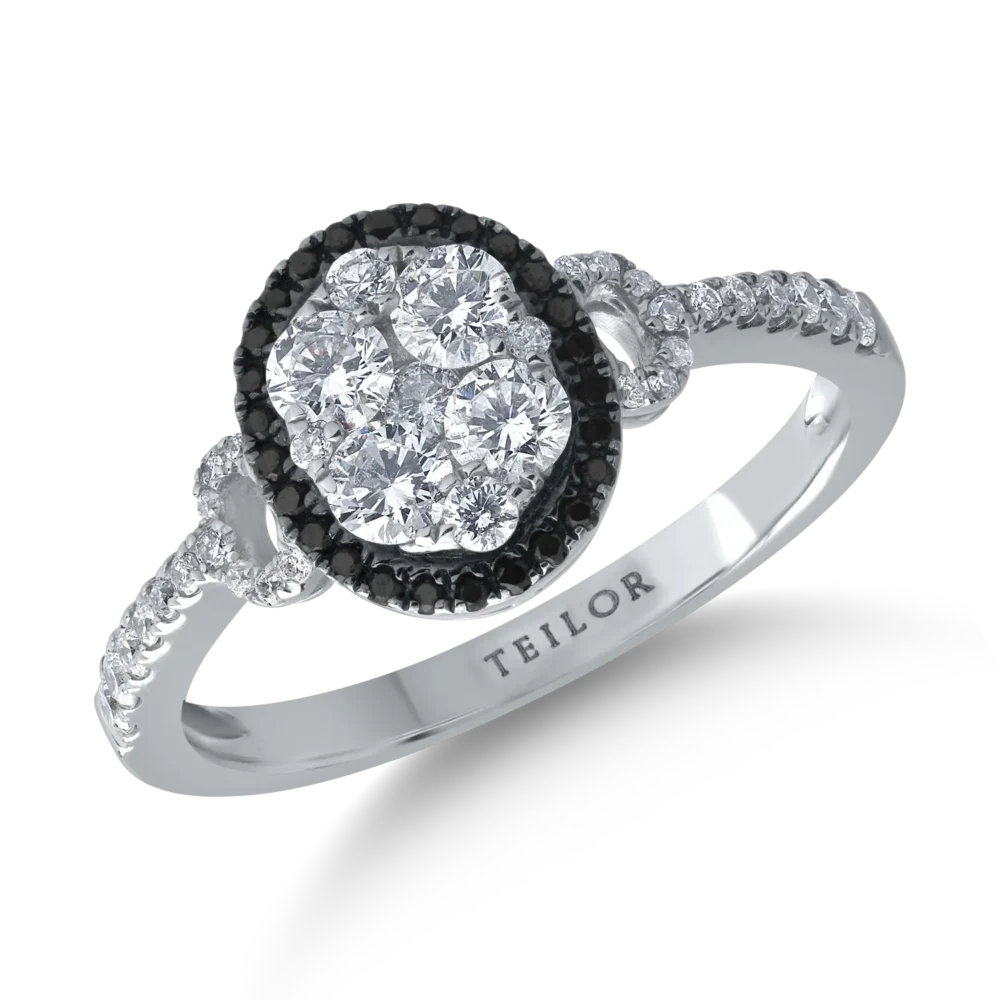 Inel din aur alb cu diamante transparente de 0.64ct si diamante negre de 0.08ct