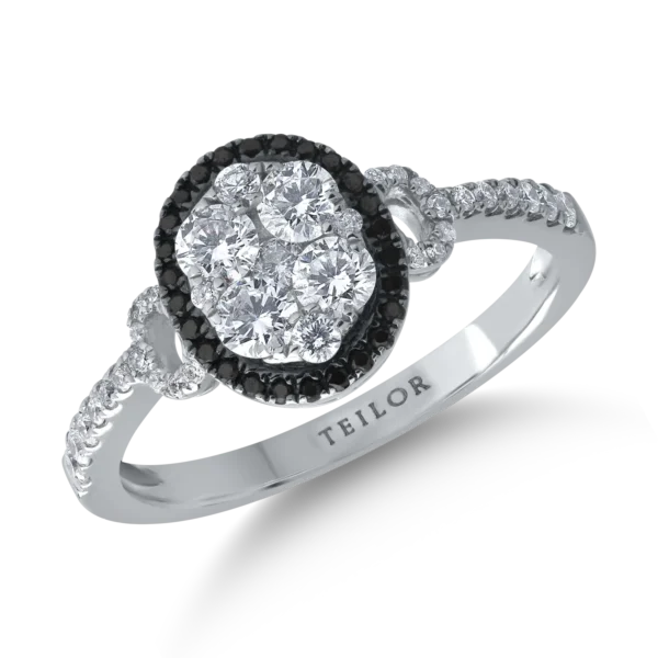 Inel din aur alb cu diamante transparente de 0.64ct si diamante negre de 0.08ct