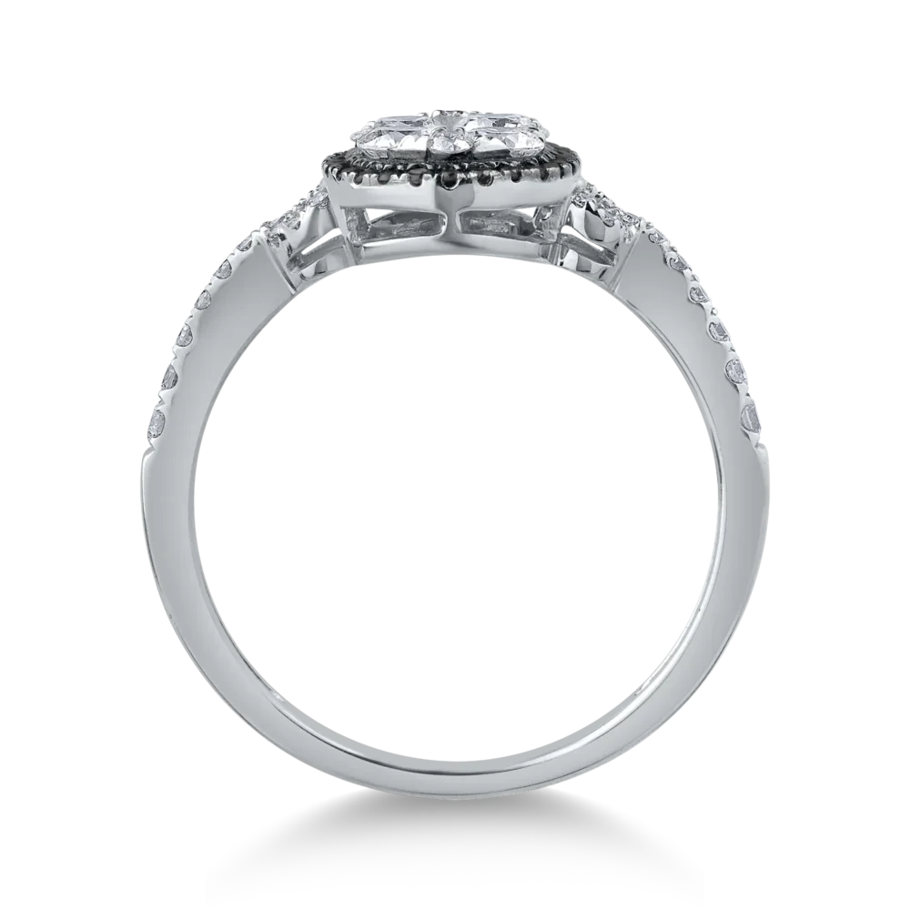 Inel din aur alb cu diamante transparente de 0.64ct si diamante negre de 0.08ct - imagine 2